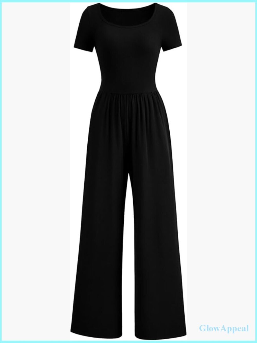 Square Neck Wide Leg Jumpsuit with Pockets Short Sleeve Romper